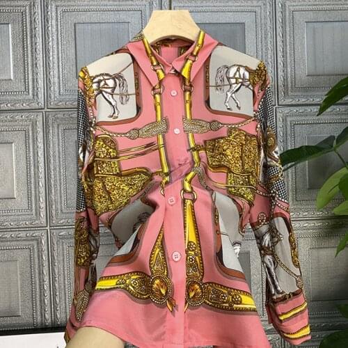 France style retro print elegant womens Shirts 2020 Spring Autumn high quality long sleeves Shirt Tops B962