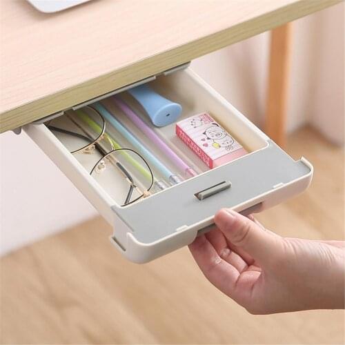 Hidden Drawer Type Organizing Box Under Desk Drawer Punch Free Under Table Hidden Organizer For Clean Desktop