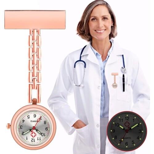 Modern Rose Golden T-type Nurse Watch Luminous Brooch Pendant Quartz White Number Dial Doctor Practical Portable Pocket Watch