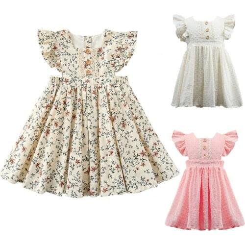 Stylish Baby Dress Floral Print A-line Cotton Lacework Large Hemline Party Sweet Dress for Home