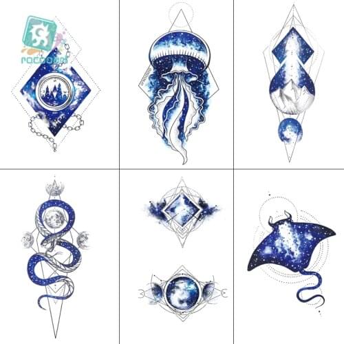 Rocooart 6 Sheets Octopus Snake Design With Rectangle Shape Temporary Fake Tattoo On Hand Neck Body Decoration Taty Sticker