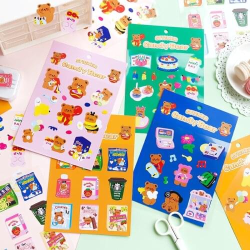 Yisuremia NEW 2pcs/Lot Kawaii Candy Bear Waterproof Stickers Scrapbooking Ablum Diary Ipad Iphone Decorative Sticker Stationery
