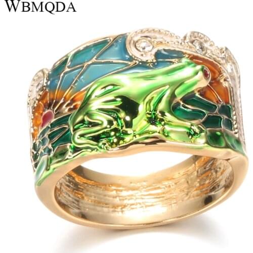 Wbmqda Exquisite Colorful Enamel Frog Rings Animal Jewelry Boho Wide Ring For Woman Vintage Jewelry 2020 New