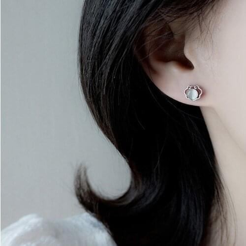 VENTFILLE 925 Sterling Silver Personality Retro Longevity Lock Earrings Female Chinese Style Autumn And Winter New Trend