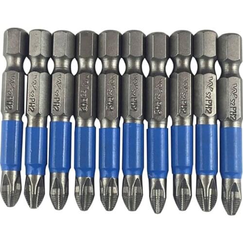 10pcs 50mm Ph2 Philps Impact Duty Screwdriver Bits Single Side for Slip Electric Screwdriver Bits 1/4 Hex Shank Head Driver Bit
