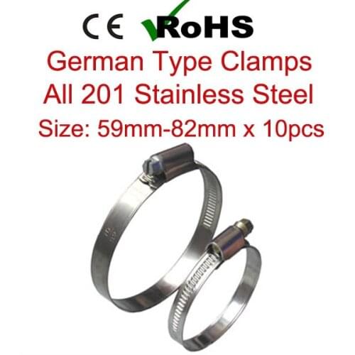 59mm-82mm x 10pcs German Type Worm Drive Quick Release Hose Clamp All 201 Stainless Steel Pipe Clips