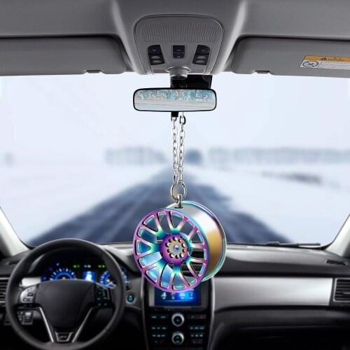 Car Pendant Ornaments Metal Wheel Hub Flywheel Hanging Hip-hop Auto Interior Rear View Mirror Decoration Dangle Trim Accessory