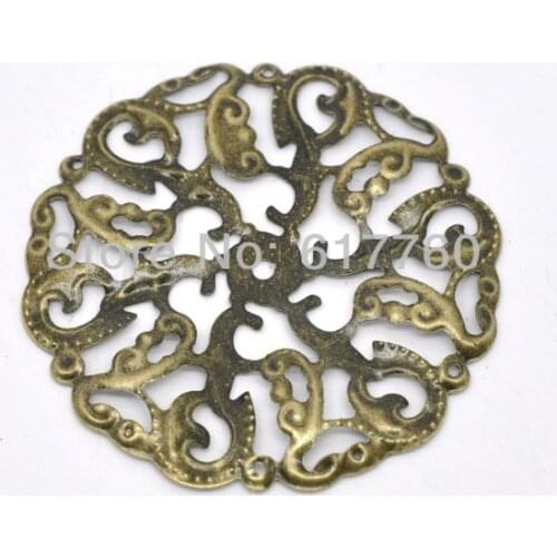 Free shipping-50Pcs Antique Bronze Filigree Round Wraps Connectors DIY Jewelry Findings Connectors 44mm J0009