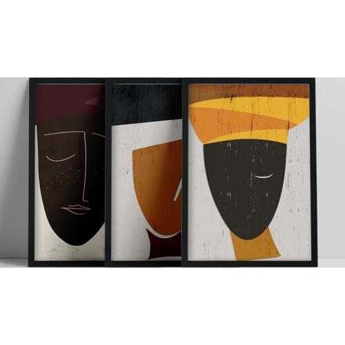 Black woman Print, African ethno Portrait, Brown Orange Modern Ethno Collage, African Decor for home, Setrk, Minimalistalistima