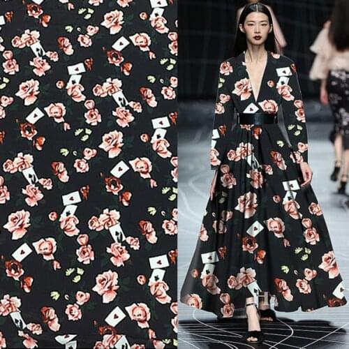 Floral print on black silk cotton blended fabric similar to pure silk fabric,SCT663