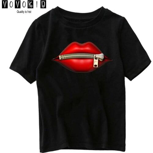 Littl Baby Zipper Lips T Shirt Girl Boy Cute Cartoon Sweet Girls Japanese Streetwear T-shirt Chlidren Summer Top Cartoon Shirt