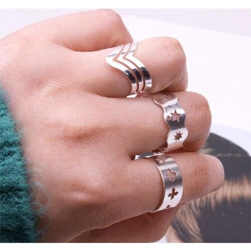 G1001 3pcs/set Vintage Bohemian Midi Finger Rings Set for Women Cross Star Adjustable Opening Knuckle Rings Men Ethnic Jewelry