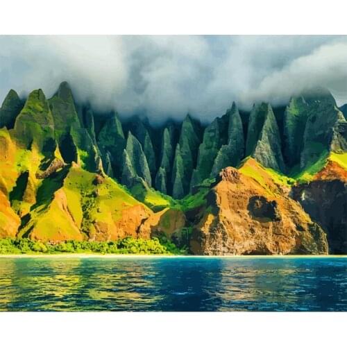 Painting By Numbers DIY Dropshipping 40x50 60x75cm Beautiful coast of Kauai Scenery Canvas Wedding Decoration Art picture Gift