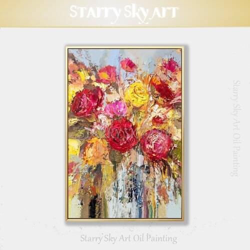 Pure Hand-painted Abstract Flowers Acrylic Painting on Canvas Gorgeous Colors Textured Abstract Flowers Acrylic Knife Painting