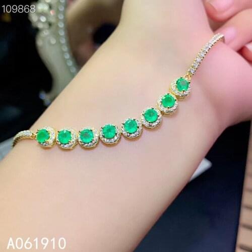 KJJEAXCMY boutique jewelry 925 sterling silver inlaid Natural emerald gemstone ladies bracelet support detection exquisite