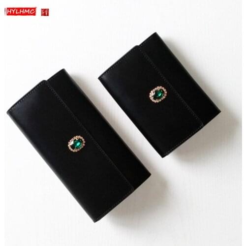 2021 Fashion Genuine Leather Women Wallet Business Rhinestone Wallet Lady Card Holder Position Bill Folder Wallets Black Zipper