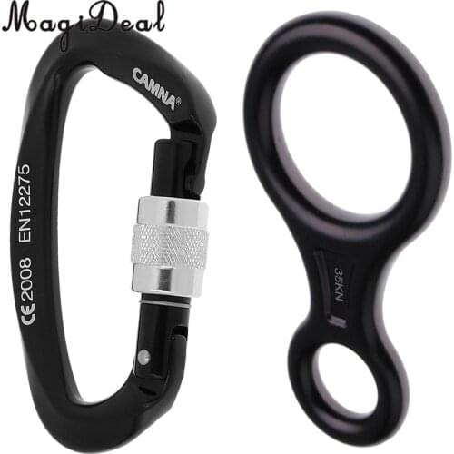 MagiDeal 25KN Screw Lock Climbing Carabiner + 35KN Figure 8 Rope Descender