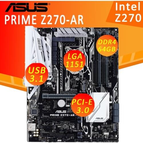 LGA 1151 Asus PRIME Z270-AR Motherboard Support 6th/7th-Gen i7 i5 i3 DDR4 64GB PCI-E 3.0 M.S SSD Overlocking Placa-Mãe1151 Used