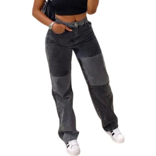 Fashion Women Denim Pants High-Waist Trousers Patchwork Casual Loose Wear Sports Fall Summer Bottoms Pants