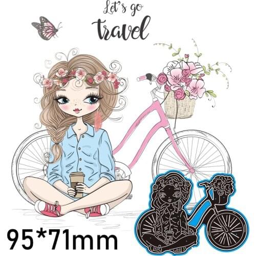 Cutting Dies Flowers Girl Bike New Metal Stencils DIY Scrap Booking Paper Cards Making Decoration 95*71mm