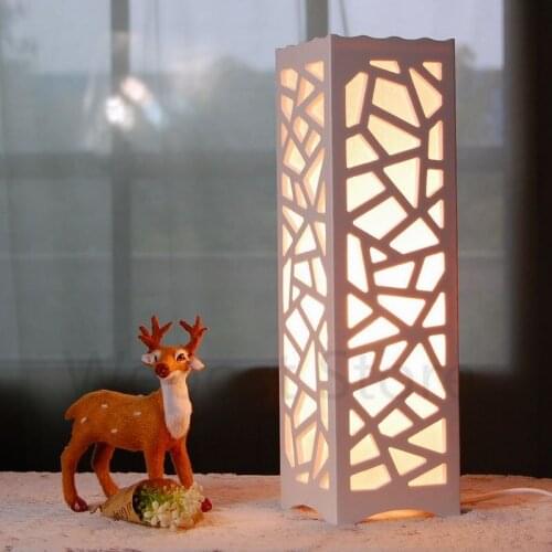 Romantic Carve Patterns Woodwork Hollow out White Light Modern Lampshade Table Lamp Living Room LED Desk Light