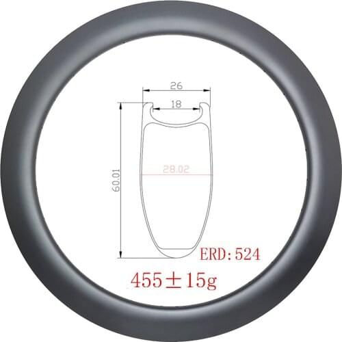Light 700c 60mm clincher road disc carbon rim 26mm wide U-shape UD 3K 12K matte glossy 16H 18H 20H 24H 28H 32H racing bike wheel
