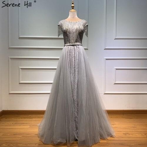 Serene Hill Latest Design Grey Crystal Tassel Evening Dresses 2020 Dubai Sleeveless Luxury Evening Gowns Serene Hill BLA60874