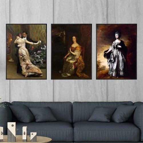 Print Canvas Decoration Picture Wall Art Poster Canvas Painting The whole body portrait of the European Court oil painting lady