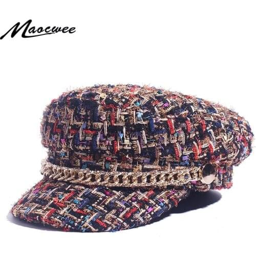 Fashion Military Hat Autumn Sailor Hat For Women Woollen Flat Top Female Travel Cadet Hat Captain Cap Painter Retro Military Hat
