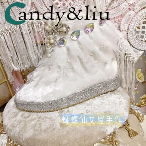 Gao Ding beautiful lace inside the height of womens boots velvet water drill plus velvet snow boots tip fashion