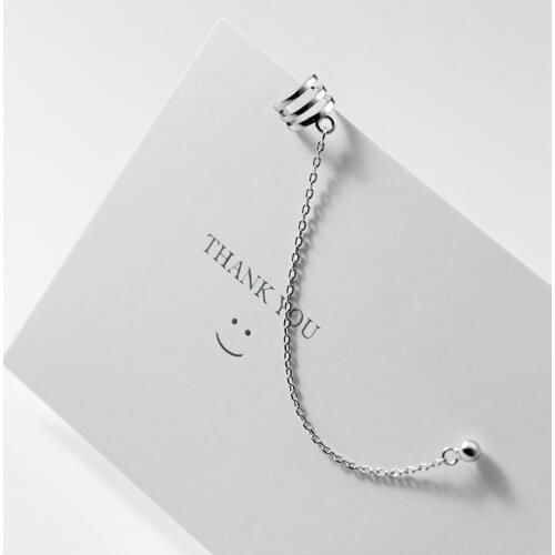 MloveAcc 925 Sterling Silver Earrings Women Ear Clip Cuff Chain Linked with Small Bead Stud ONE PIECE