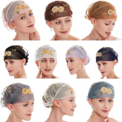 Women’s Muslim Mini Jersey Hijab Scarf lace Embroidery Inner Cap