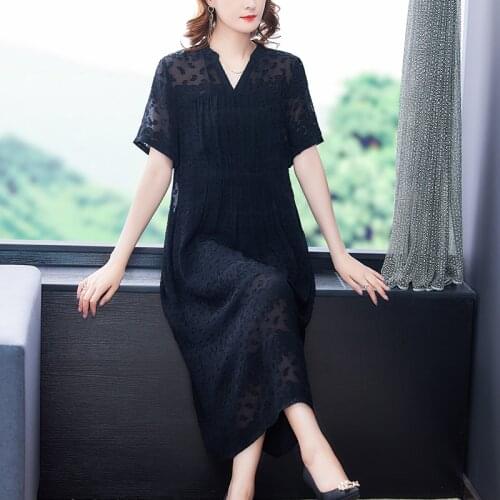 Women Vintage Black Chiffon Lace Sexy Maxi Dress 2021 Summer Casual Embroidery 4XL Plus Size Dress Elegant Bodycon Party Vestido