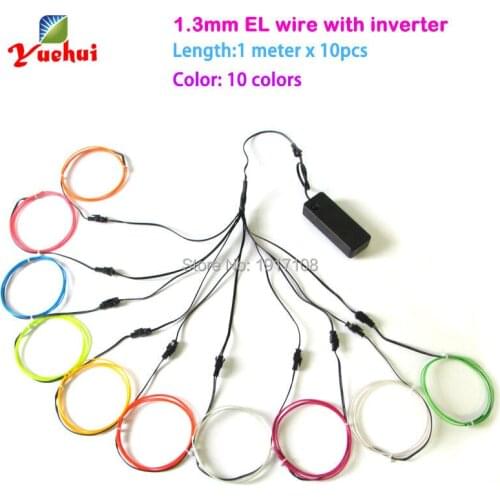 10pieces 1Meter multicolor 1.3mm electroluminescent wire flexible EL wire Neon glowing light For toys/craft Wedding decoration