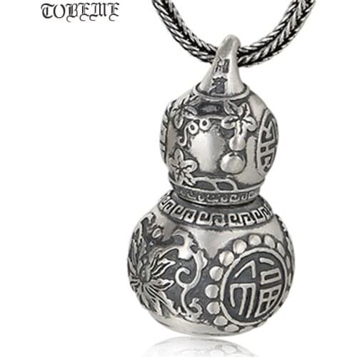 100% 999 Silver Gourd Pendant Necklace Lucky Symbol Amulet Necklace Good Luck Gourd Box Pendant Necklace