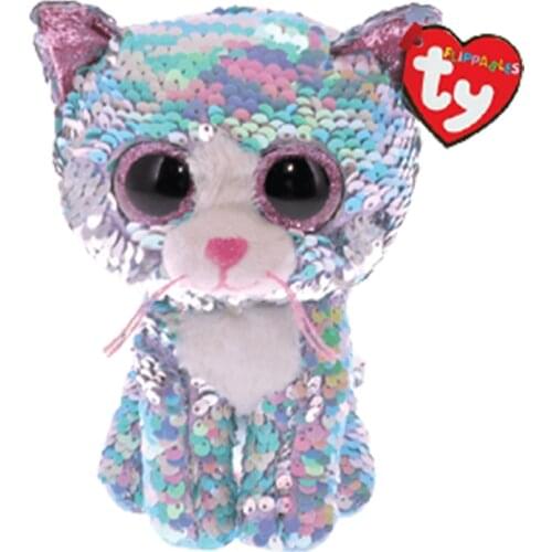 15CM Ty Big Eyes Flippables Velvet Plush Toy Whimsy Cat Color Changing Sequins Animal Collectible Doll Birthday Christmas Gift