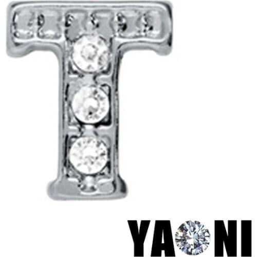 20pcs lot Free Shipping Crystal Letter Charms Alphabet T Charm For Magnetic Living Glass locket