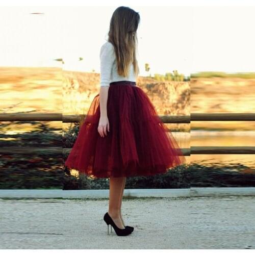 2016 New Fashion Latest Designs Woman Tulle Satin Skirt Knee Length Solid Natural Color Woman Ball Gowns Tutu Female Skirt