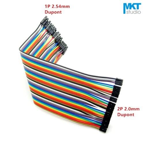 5Pcs 20cm 40P AWG26 DuPont Wire Cable Array With 2P 2.0 Dupont to 2Pcs 1P 2.54 Dupont Header