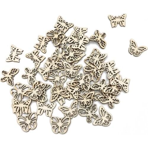 50PCS Lovely Butterfly Pattern Wooden Scrapbooking Painting Collection Craft Handmade DIY Accessory Home Decoration