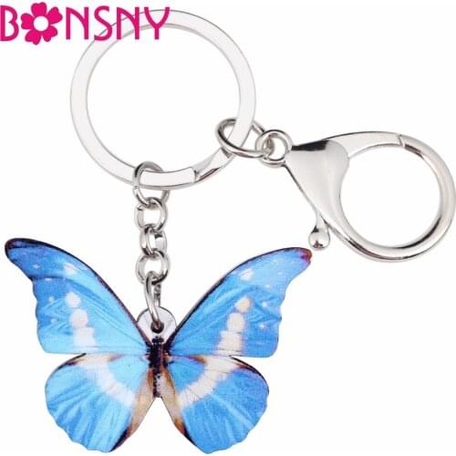 Bonsny Acrylic Anime Morpho Helena Butterfly Key Chains Keyrings For Women Girl Bag Purse Car Handbag Wallet Charms GIFT