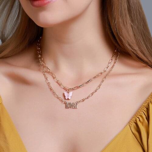 Acrylic Pendant Necklaces Butterfly Creativity European Angel Lover Pink Yellow Green Cute Female Jewelry Letter Necklace 2021