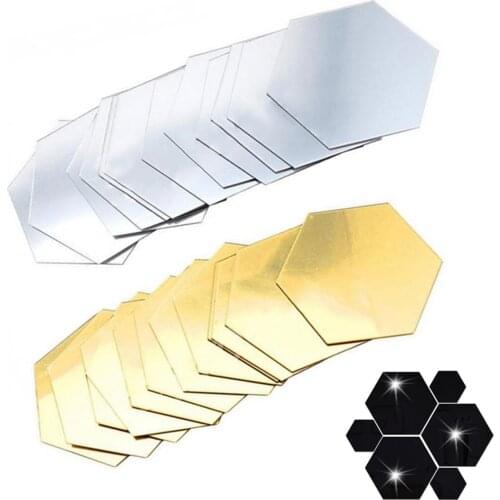 12Pcs 3D Acrylic Mirror Wall Sticker Home Decor Hexagon Decorations DIY Removable Living-Room Decal Art Ornaments For Home