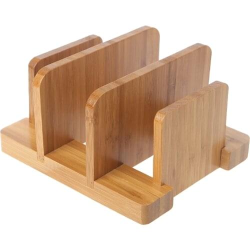 Bamboo Cutting Board Storage Rack Pot Lids Holder Organizer Shelf Kitchen Decor