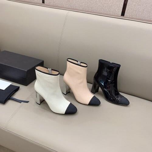 Women Ankle Boots New Spring Winter Ladies High Heels Short Boots Patent Leather Zipper Female Gesigner Shoes Zapatillas Mujer