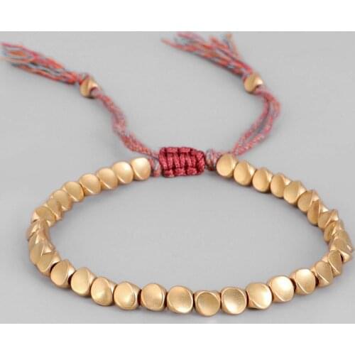 Handmade Cotton Copper Beads Lucky Rope Tibetan Buddhist Braided Thread Bracelets for Women Men Adjustable Size Knots Bracelets