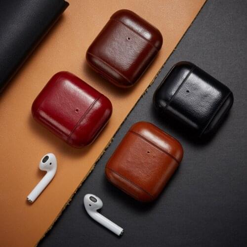 Retro Genuine Leather Case For Apple Airpods 1/2 Protective Case Wireless Earphone Cover For air pods Charging Box Bag
