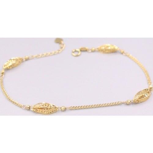 Pure 18K Yellow Gold Bracelet Hollow Leaf Wheat Link Chain Adjustable Bracelet Woman Lucky Gift 2.6-2.8g