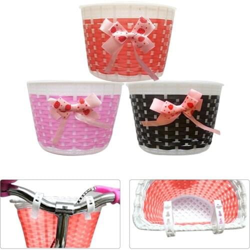 Childrens Bicycle Bow Basket Bicycle Plastic Knitting Basket Baby Stroller Portable Bicycle Basket Bicycle Accessories