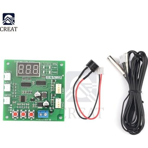 Two Channel Way Heat Dissipation PWM Four Wire Fan Temperature Controller 12V 24V 48V Temperature Speed display Stop Alarm Board